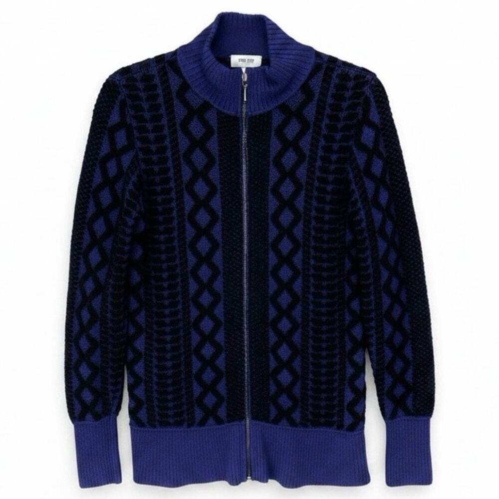 PER SE By CARLISLE CARDIGAN SWEATER Women’s Size MEDIUM Blue Black Zip Front